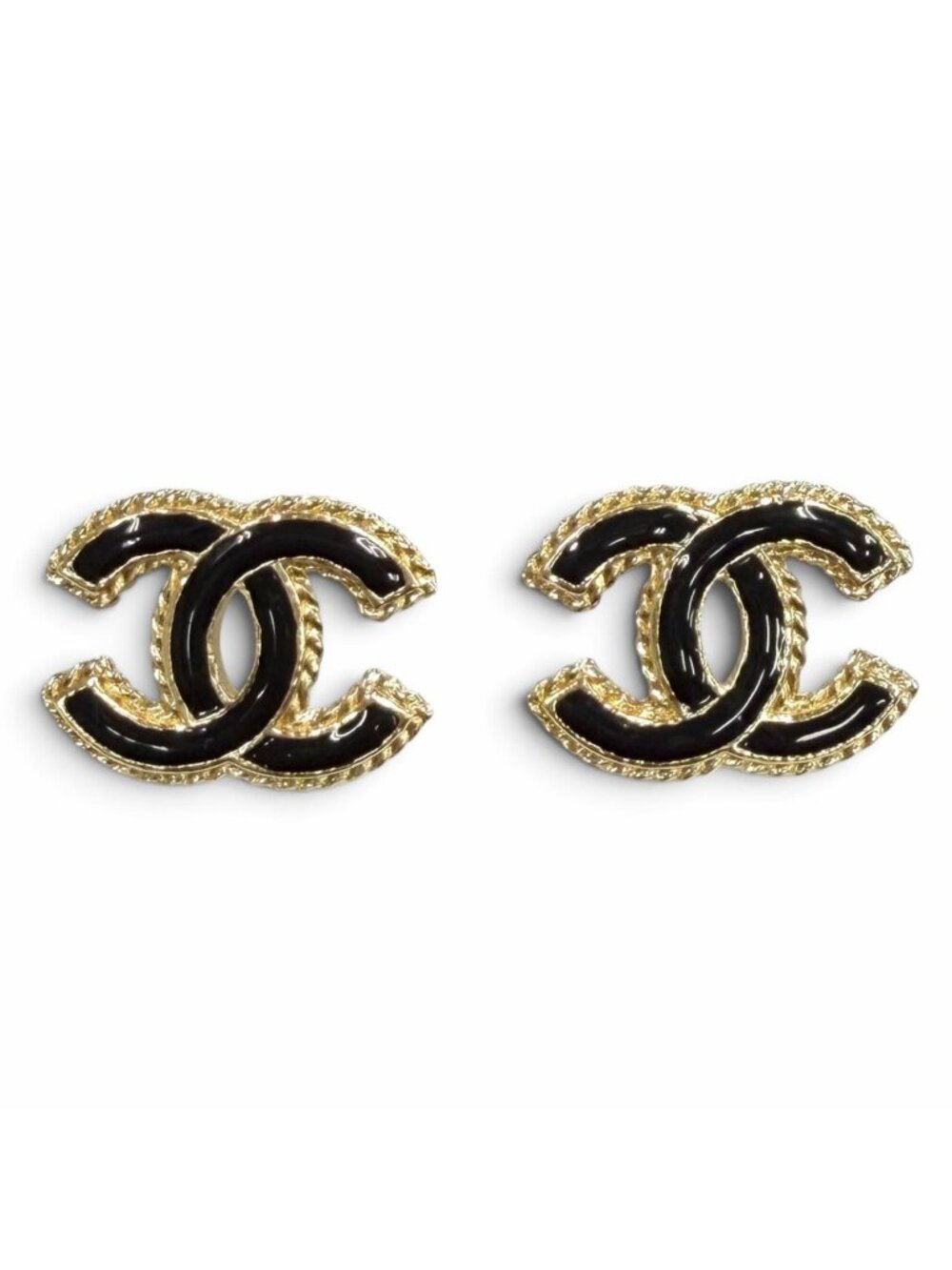 Chanel CC Logo Metal Earrings Gold Black